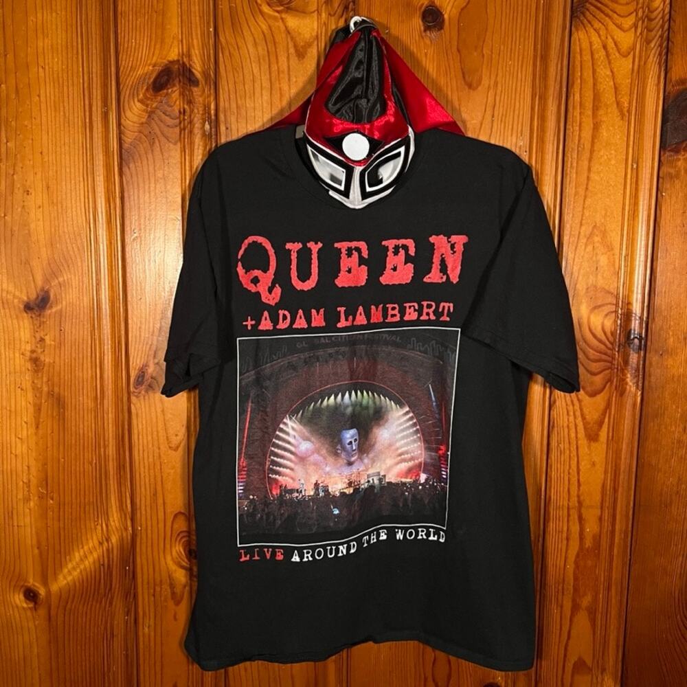 Queen + Adam Lambert XL Band T-Shirt Black Tour Graphic